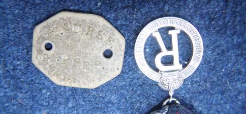 WW1 British Nursing hallmarked Silver Queen Alexandria Nursing Medal & ID Tag