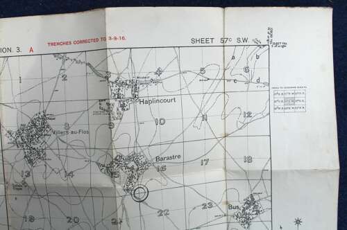 WW1 British Trench Map Scale 1:20,000 Corrected to 3-Sept-1916 Battle of Somme. 57 SW