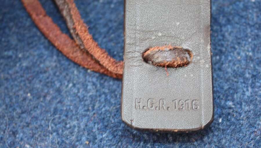 1914 Pattern British Army leather rifle sling. Stamped HGR (Hepburn,Gale & Ross) 1916