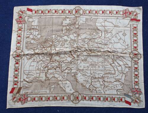 WW1 British Patriotic Hanky map of Europe. Measures 19 x 24  inches.