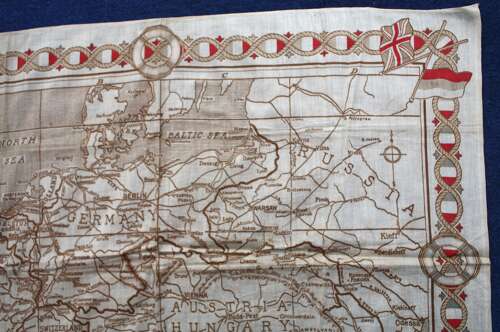 WW1 British Patriotic Hanky map of Europe. Measures 19 x 24  inches.