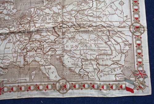 WW1 British Patriotic Hanky map of Europe. Measures 19 x 24  inches.