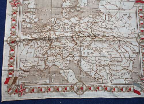 WW1 British Patriotic Hanky map of Europe. Measures 19 x 24  inches.